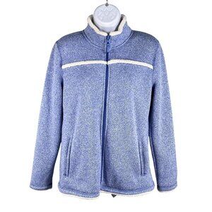 T By Talbots Womens S Sherpa Lined Full-Zip Jacket Blue Yoke Trim Zip Pockets